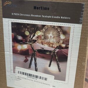 New.Mortime 8 pack Christmas Reindeer tealig candle holderers.